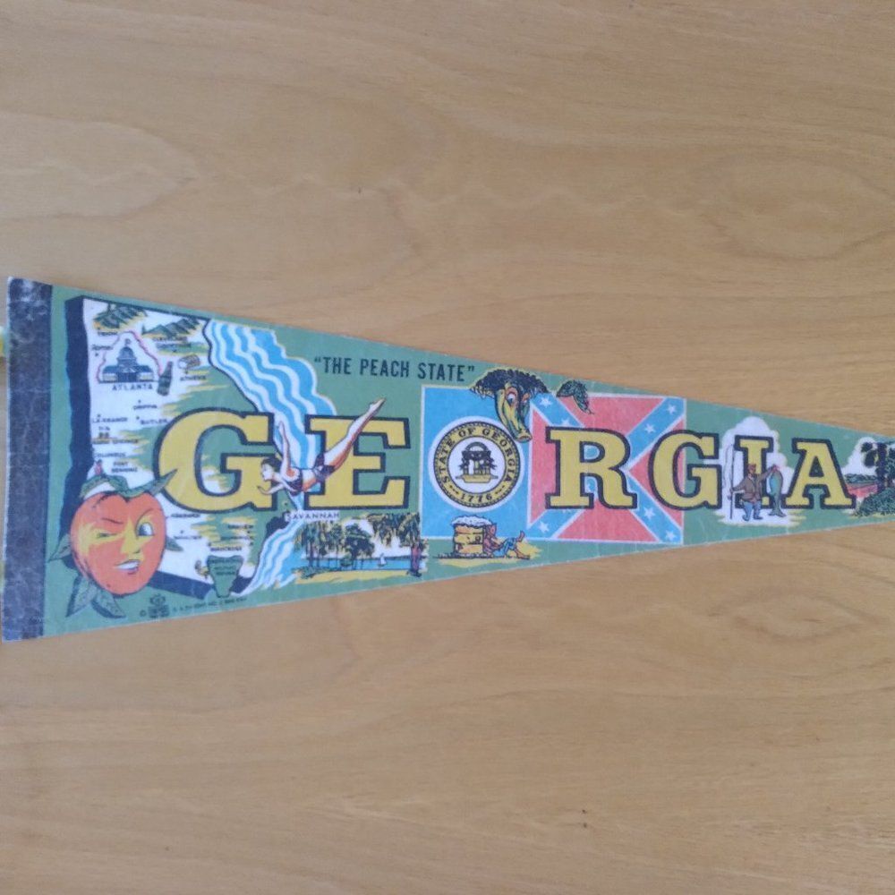 Vintage 60s Georgia Peach State Neon Pennant Flag